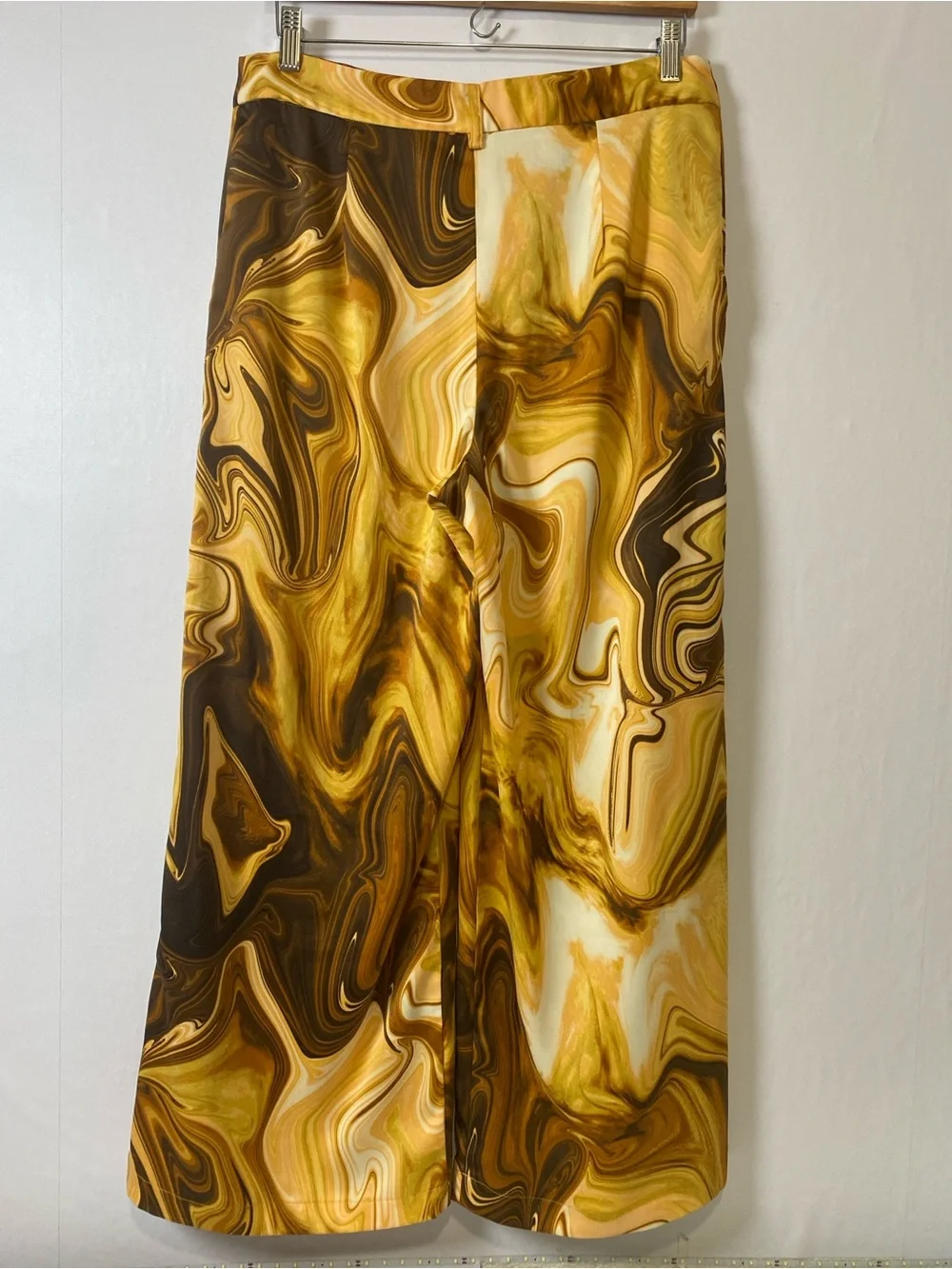 Jeannie Mai x INC Marble Print Wide Leg Pants Brown Gold Retro Y2K‎ Size 12